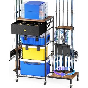 Lbgwp60-Supportde Canne À Pêche Rotatif À 360° Pour Garage, Chariot De Canne À Pêche Pouvant Contenir Jusqu'à 12 Cannes, Support De Rangement D'équipement Pour Homme (Noir) - Neuf
