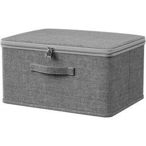 Tianyi-Boîte De Rangement Verrouillable Avec Couvercle Et Fermeture Éclair, Valise De Rangement Pliable, Boîte Verrouillable Avec Poignée Pour Vêtements Jouets (1, 30 X 20 X 14 Cm) - Neuf