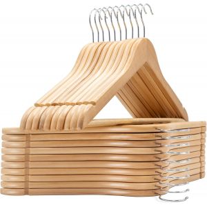 MEVRONISSHOP-Cintres Bois, Lot de 20, Barre Antiglisse pour Pantalons, avec Encoches Antiglisse, Crochet Pivotant 360&deg;, pour Costumes, Chemises, Manteaux (Bois, 20 unit&eacute;s) - Neuf