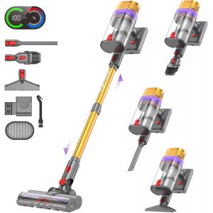 NouvelHorizonstore-V15 Ultra Aspirateur Balai sans Fil, 600W/58Kpa/70Mins Aspirateur sans Fil Puissant avec &Eacute;cran Double, Design &agrave; Double Conteneur Aspi pour Sols Durs Poils d'animaux Tapis - Neuf