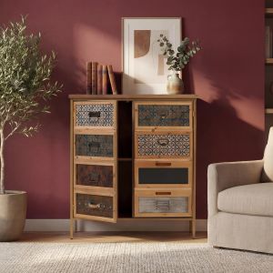 Commode de pharmacien HWC-O79, armoire haute avec compartiments de rangement, look vintage shabby 94x80x35cm, blanc/bleu - Neuf