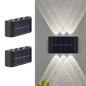 HJLIAN Lot de 2 appliques murales solaires a LED, impermeables, pour jardin, terrasse, garage, allee, allee - Neuf