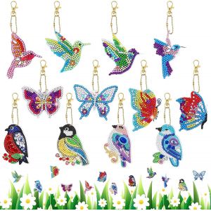 Ayuhr-Diamond Painting Porte Clé 12 Pcs 5d Diy Porte-Clés Diamond Painting Enfant Oiseau Broderie Diamant Porte Clef Peinture Diamant Porte Clé Enfant Fille Débutants Sac Main Décoration - Neuf
