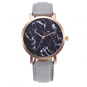 Montre-Bracelet Zhoulianfa Pour Couple, Cadran Marbre Noir, En Alliage, A Quartz, En Pu (Gris) - Neuf