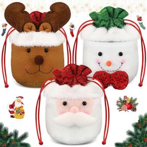 3 Pcs Cadeau De No&euml;l Poup&eacute;e Sacs Avec Cordon De Serrage 3d De No&euml;l, Bonbons &Agrave; La Pomme Sacs De Bonhomme De Neige Elk Santa Sacs En Tissu Pour Les Enfants Des F&ecirc;tes Emballage - Neuf