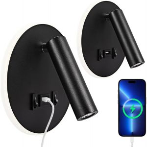 Subzonal-Lampe De Lecture Led, Applique Murale D'int&eacute;rieur 3w 3000k + 9w 3000k, Liseuse De Chevet Avec Port De Charge Usb Et Interrupteur, &Eacute;clairage D'ambiance De Chambre &Agrave; Coucher Spot R&eacute;glable (2 N - Neuf