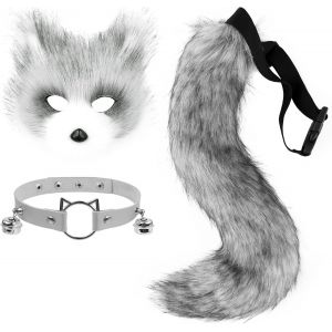 Trahoo-Ensemble De Collier En Cuir Synthétique Avec Masque De Renard Et Queue De Loup Et Collier En Cuir Pour Fête D'halloween - Neuf