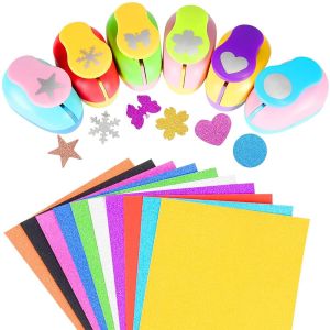 Chenquansarl-Lot De 6 Perforatrices Colorées Avec 10 Feuilles De Papier Cartonné Pailleté, Décoration De Scrapbooking, Différentes Formes Pour Fournitures De Bureau - Neuf