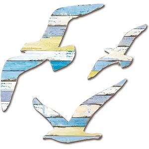 D&eacute;coration Murale Maritime En Bois Mouette Ensemble De 3 Pi&egrave;ces D&eacute;coration Murale Pour Int&eacute;rieur Style C&ocirc;tier Charmant Pour Salon,Balcon Ou Jardin - Neuf