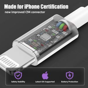 TIANYI-Lot de 3 C&acirc;ble de Chargeur iPhone 1M/2M/3M,[Certifi&eacute;s MFi Apple] Cable iPhone Charge Rapide USB vers Lightning,Cable Apple 1/2/3 m&egrave;tres pour iPhone14/13/12/11/11Pro Max/X/XS/XR/XS Max/8/7/6 - Neuf