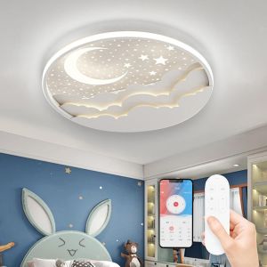 Subzonal-Plafonnier Led Chambre Enfant, Moderne Cr&eacute;ative &Eacute;toile Et Lune Lampe De Plafond, Lampe Plafond Avec Dimmable T&eacute;l&eacute;commande 3000-6000k, Gar&ccedil;ons Et Filles Chambre Enfants Lumi&egrave;re &Eacute;clairage, Bla - Neuf