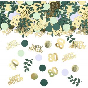 Confettis 80e Anniversaire Déco Vert, 200 Pièces Décoration de Table pour Femmes Hommes, Décoration à disperser Or, Confetti, 80 Ans Décoration - Neuf