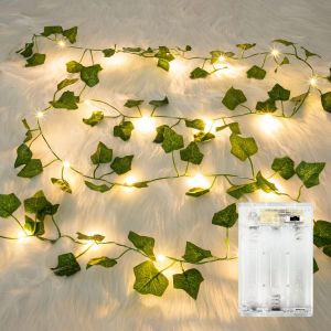 Kal-Guirlande Lumineuse,Guirlande Feuille 2m,Guirlande Lierre Lumineuse 20 Leds,Guirlande De Lierre Lumineuse Pour Lntérieur,Mariage,Bureau,Décoration De Fête - Neuf