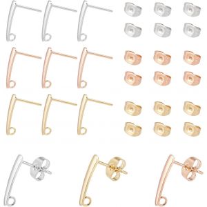 Kal-Pi&egrave;ces 3 Couleurs 304 Boucles D'oreilles En Acier Inoxydable Or Rose Or Argent Longue Barre Boucles D'oreilles Boucle D'oreille Avec Boucle Pour La Fabrication De Bijoux, Broches 0.8mm - Neuf