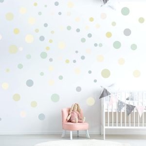 Autocollant mural 100 points pour la chambre d'enfant-ensemble d'autocollants muraux-points à coller sur la décoration murale autocollant mural-film mural,Vert-Jaune Crème-Bleu Cadet - Neuf
