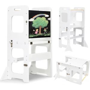ChenQuanSarl-Tour D'Apprentis Enfant, Montessori Tour D Observation Pliable, Pieds Anti-Bascule 2 En 1 Tour D'Apprentis Montessori Tour D'Observation - À Partir De 18 Mois¿Blanc¿ - Neuf