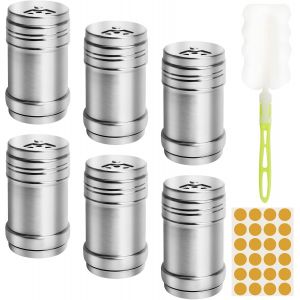 6pcs Pots À Épices En Acier Inoxydable Bocaux Epices Et Rangement Epices Cuisine Boite A Epices Avec Tube Brosse De Nttoyage Et Etiquettes Stockage Des Épices Pot Rangement - Neuf