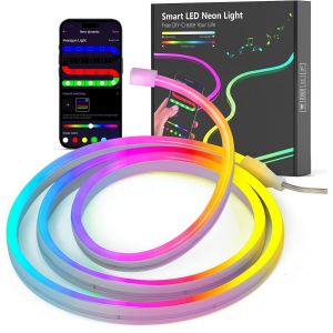 Neon Ruban Led 1m, Rgb Bande Led Avec Contr&ocirc;le App Contr&ocirc;le, Flexible &Eacute;tanche D&eacute;coupable Synchronisation Musicale Bandeau Lumineuse Led Pour Int&eacute;rieur D&eacute;co Maison - Neuf