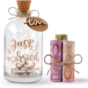 Jgd-Led Bouteille Lumi&egrave;res Avec Inscription - Just Married, Lumineuse Bouteille D&eacute;corative Avec Bouchon En Li&egrave;ge, Cadeau De Mariage Pour Couple, Cadeaux Pour Les Amoureux Et Les Jeunes Mari&eacute;s - Neuf