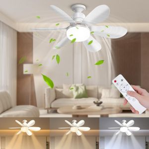 SUBZONAL-52CM Ventilateur de plafond avec &eacute;clairage et t&eacute;l&eacute;commande, 40 W 3000 K-6500 K Plafonnier avec ventilateur 3 vitesses Silencieux, intensit&eacute; r&eacute;glable, minuterie pour chambre &agrave; coucher et sall - Neuf