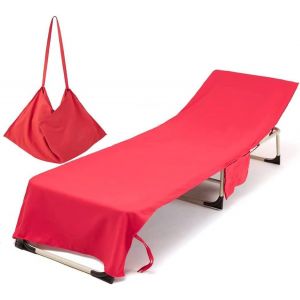 ERYI-Housse De Chaise De Plage Longue En Microfibre, Serviette De Plage Avec Poches De Rangement, Housse De Transat Pliable Et Légère Pour Bain De Soleil, Jardin (Rouge) - Neuf