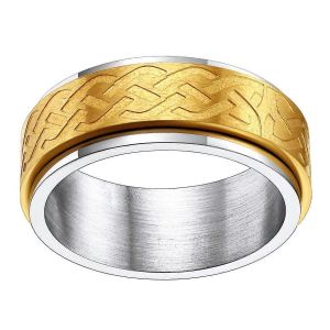 Bague Éternelle Noeud Celtique De 7 Mm En Acier Inoxydable Plaqué Or 18 Carats Bague De Fiançailles Pour Hommes Gravable Cp475 - Neuf