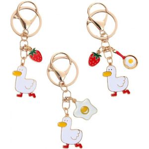 KAL-Lot De 3 Porte-Cl&eacute;s Canard, Porte-Cl&eacute;s Canard, Porte-Cl&eacute;s En M&eacute;tal, Pour Porte-Cl&eacute;s, D&eacute;coration De Portefeuille, Cadeau, Blanc., S - Neuf
