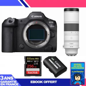 Boitier Canon EOS R5 Mark II + RF 200-800mm f/6.3-9 IS USM + 1 SanDisk 256GB Extreme PRO UHS-II SDXC 300 MB/s + 1 Canon LP-E6P + Ebook 'Devenez Un Super Photographe - Neuf