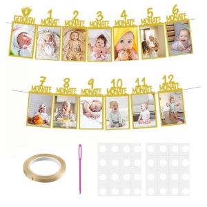 Senior-Banni&egrave;re Photo 1er Anniversaire - Guirlande Photo 1 An Pour B&eacute;b&eacute; De 1 &Agrave; 12 Mois - D&eacute;coration D'anniversaire - Guirlande Photo &Agrave; Suspendre - D&eacute;coration D'anniversaire Pour Fille Et Gar[L1070] - Neuf