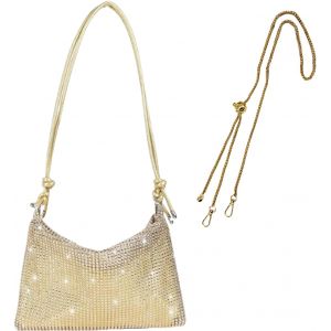 Strass Et Paillettes Et Scintillant Collier Femme,Pochette Ceremonie Mariage Dor&eacute;,Soir&eacute;e Chic,Dor&eacute;e Soir&eacute;e,Pochette Bandouli&egrave;re,De F&ecirc;te (Gold Bag-Shoulder) - Neuf