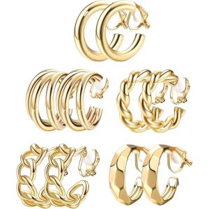 Kal-5 Paires De Boucles D'oreilles &Agrave; Clips En Or Pour Femme &iquest; Boucles D'oreilles &Agrave; Clip Sans Oreilles Perc&eacute;es,Cadeau De Bijoux Tendance Hypoallerg&eacute;niques,C&eacute;r&eacute;monies Remise Des Dipl&ocirc;mes, Etc - Neuf