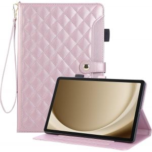 Kal-Coque &Eacute;tui Pour Samsung Galaxy Tab A9 Plus/Galaxy Tab A9+ 2023 11 Pouces, &Eacute;tui En Cuir Pu Brod&eacute; &Agrave; Carreaux Avec Dragonne, Support Et Bouton Magn&eacute;tique Pour Galaxy Tab A9 Plus, Rose - Neuf