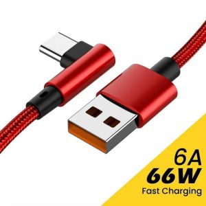 Câble De Données 6A 66W,Coude À 90 Degrés,Usb C Type-C,Pour Iphone 15 16 Xiaomi Samsung Huawei 0.25M/1M/1.5M/2M/3M.Red.0.25 M - Neuf