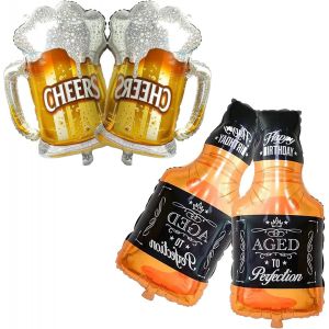 SJZG-Champagne Ballons, 4 Pi&egrave;ces Bi&egrave;re Anniversaire Ballon, Ballon Bouteille Verre &Agrave; Vin Et Champagne, Pour Anniversaire Et F&ecirc;tes Th&egrave;me (B) - Neuf