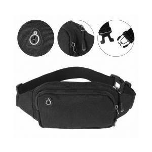 Sac banane polyvalent en nylon noir &iquest; Pochette de sport r&eacute;glable avec trou pour &eacute;couteurs pour activit&eacute;s de plein air - Neuf