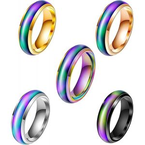 Kahfl-5 Pièces Bague D'humeur,Bague Humeur Bague Change De Couleur Bague Changement Couleur Bague Changement Humeur Femme Bague De Température Émotion Sentiment Humeur Bague Bande Cadeau - Neuf