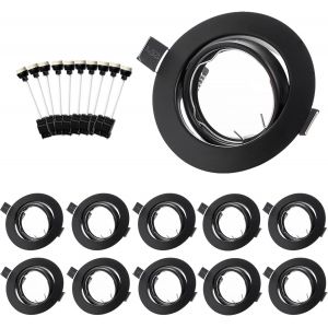 CHENG-Spot Encastrable GU10 Set, Cadre De Montage En Noir Mat 68mm Avec Douilles en c&eacute;ramique GU10, Cadres Pour Spot Encastrable 68mm Orientables 30&deg;, Rond Lampe Encastr&eacute;e Led 230V, Lot De 10 - Neuf