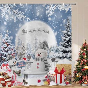 Tianyi-Rideau De Douche De Noël 180x200 Cm, Gobelins D'hiver Scène De Neige Rouge Décor Noël Rideaux De Douche De Salle De Bain Lavables Imperméable Textile Polyester Pour Baignoire Avec 12 Crochets - Neuf