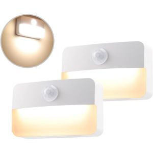 Veilleuse Avec D&eacute;tecteur De Mouvement,2 Lampes Led Pour Armoires,Lampe D'appoint Fonctionnant Sur Piles,3000k Blanc Chaud,Lumi&egrave;re &Agrave; Capteur Pour Armoire,Couloir,Escalier,Chambre,Cuisine - Neuf