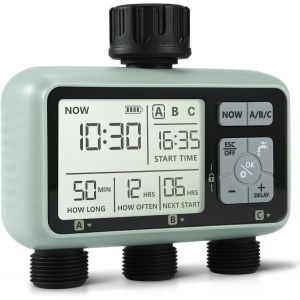 NouvelHorizonstore-Programmateur Arrosage 3 Voies,Programmateur d'Arrosage Ext&eacute;rieur avec Affichage LCD, Water Timer Mode Automatique et Manuel, retardateur de Pluie,Temps d'arrosage - Neuf