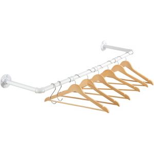 Porte-manteau mural de 100 cm, tubes industriels en m&eacute;tal, pour cintres, amovible, couleur blanche pour couloir, 25 cm de hauteur, supporte 30 kg - Neuf