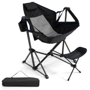 Chaise De Camping Pliable Avec Dossier Inclinable Et Repose-Pieds R&eacute;glable 120-160 X 91 X 80-107 Cm Confort Optimal Design Noir Helloshop26 20_0011134 - Neuf