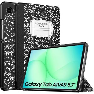 JGD-Coque Compatible avec Samsung Galaxy Tab A11/A9 8,7 Pouces (2025/2023), &Eacute;tui de Protection Fin et L&eacute;ger avec Dos en PC Rigide, Cahier Noir - Neuf