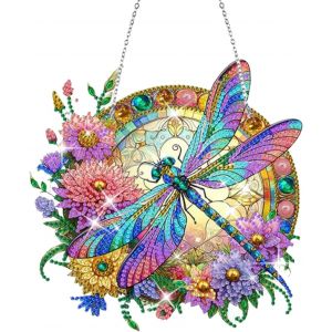 Ayuhr-1 Ensemble Libellule Diamond Painting Ornements Suspendus,Carillon À Vent Kits De Peinture Diamant Attrape-Soleil,Pour Jardin Maison Mur Décoration De Fenêtre Et De Porte - Neuf