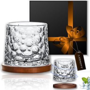 Verre Whisky,Verre À Eau Rotatif,Verre À Whisky De 280 Ml,Dessous De Verre En Rotatif À 360°Avec Fond,Peut Être Utilisé Comme Verre À Rhum,Convient Pour Divers Festivals (B002) - Neuf
