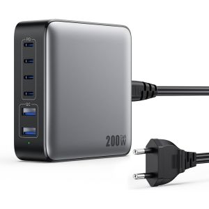 200W Multi Usb C Charger, 6 Ports Gan Iii Tech Fast Charger Qc+Pd 65W Charger Laptop Adapter With 4 Usb-C And 2 Usb-A Usb Power Strip For Macbook Pro/Air, Ipad, Iphone 16/15, Samsung Etc - Neuf