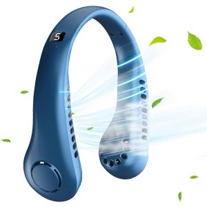 Mini ventilateur de cou USB portable avec écran LCD (bleu) - Neuf