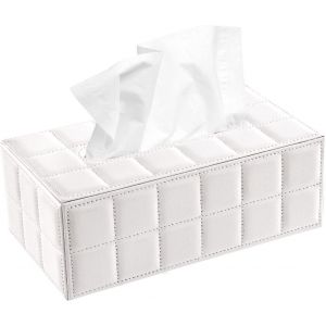 CHECARZHN--NO1-Boîte À Mouchoirs Rectangulaire Distributeurs De Mouchoirs En Cuir Pu Tissue Dispenser Pour Décor De Maison Bureau Et Voiture, Blanc - Neuf