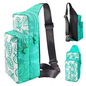 Sac à dos de voyage imperméable pour Nintendo Switch, motif feuilles turquoise, bandoulière réglable, dos respirant, compartiments multiples pour console et accessoires (29 x 16 x 6 cm) - Neuf