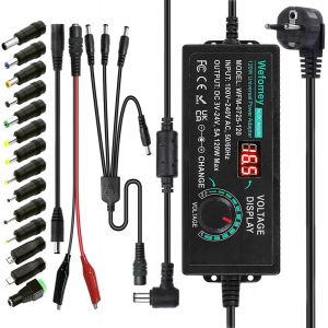 JGD-Adaptateur d'alimentation r&eacute;glable universel 3 V-24 V 5 A 120 W 100 V-240 V AC vers DC 5 A avec 14 conseils et 1 c&acirc;ble r&eacute;partiteur femelle vers 4 fiches pour &eacute;lectronique domestique, moteur CC - Neuf